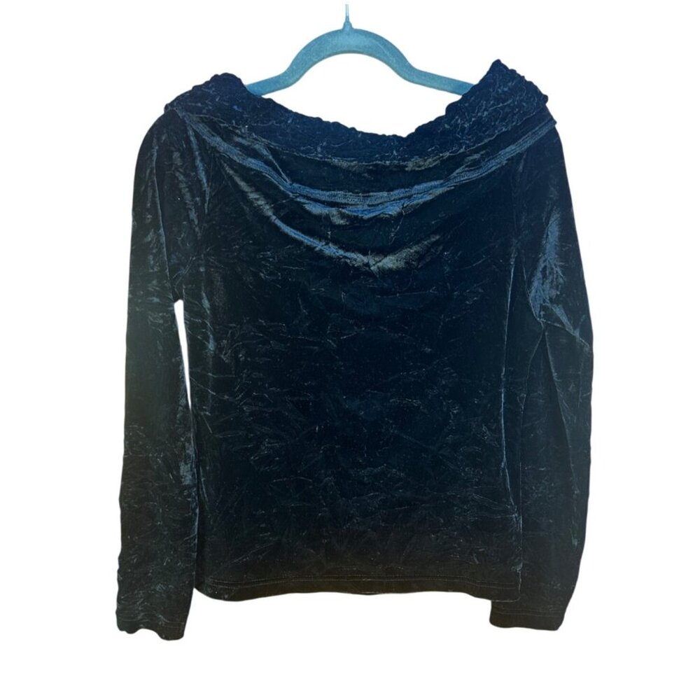 Black Velvet Cowl Neck Top M Fairy, Grunge, Whimsy, Goth, Sophisticated - Picture 2 of 6
